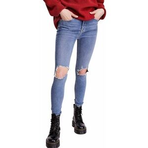 Free People ‘Busted Knees’ Medium Blue Wash Distressed Skinny Jeans Size 28